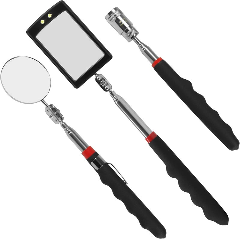 Ailenyun Telescopic Inspection Mirror with 2LED Lights, Telescopic Mirror Round Mirror, Telescopic Magnetic Pickup with LED Lights Tool kit. - Image 2