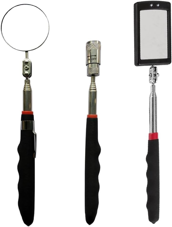 Ailenyun Telescopic Inspection Mirror with 2LED Lights, Telescopic Mirror Round Mirror, Telescopic Magnetic Pickup with LED Lights Tool kit. - Image 1