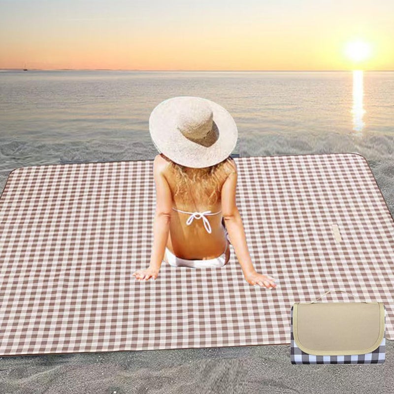 PUPOPIK Outdoor Picnic Blanket, Foldable Waterproof Sand Beach Mat,Large 80x60in Beach Camping Hiking Travel Family Concerts Portable Beach Blankets (Brown) - Image 4