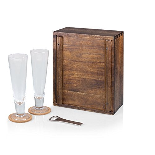PICNIC TIME - Pilsner Craft Beer Set with 2 Beer Glasses - Gift For Beer Lovers, (Acacia Wood) - Image 1