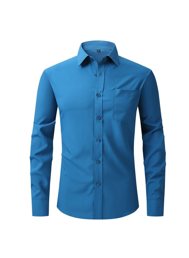 NIBEMINENT Thin Long Sleeved Slim Fitting Solid Color Men's Shirt - Image 1