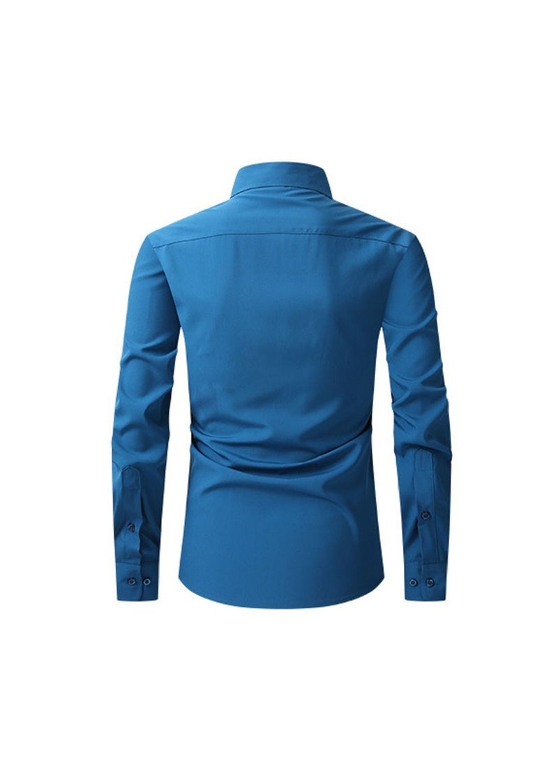NIBEMINENT Thin Long Sleeved Slim Fitting Solid Color Men's Shirt - Image 2
