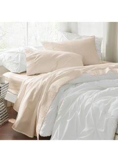 Bedsure Bedsure California King Sheet Sets - Soft Sheets for California King Size Bed, 4 Pieces Hotel Luxury Beige Sheets Cal King, Easy Care Polyester Microfiber Cooling Bed Sheet Set  - Image 5