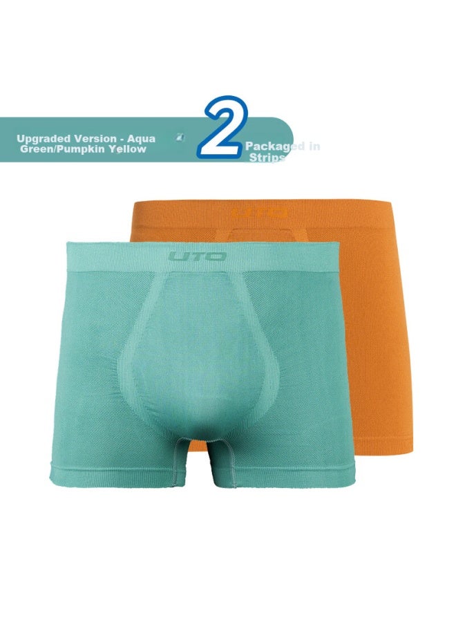 Uto Men's Quick Dry Antibacterial Breathable Outdoor Boxer Briefs 2-pack Water Green + Pumpkin Yellow 4XL - Image 1