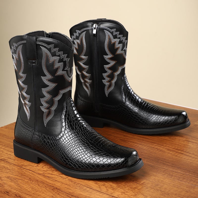 New Western Cowboy Boots Breathable Round Toe Boots British Style Trendy Leather Boots Men'S Simple Mid-Top Martin Boots - Image 1