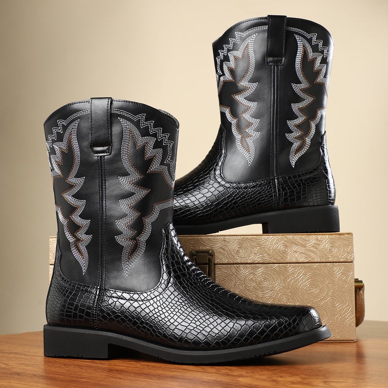 New Western Cowboy Boots Breathable Round Toe Boots British Style Trendy Leather Boots Men'S Simple Mid-Top Martin Boots - Image 5