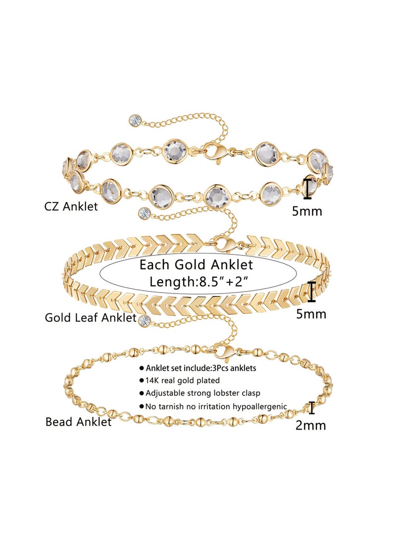 SYOSI Cuban Chain Anklet 14K Gold Ankle Bracelets Stainless Steel Anklet Ankle Bracelets Adjustable Gold Plated Ankle Bracelets for Summer Sandals Barefoot Jewellery - Image 3