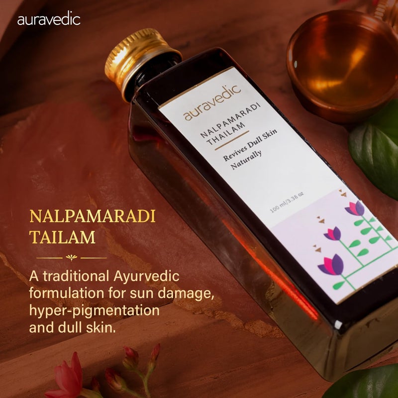 Auravedic Nalpamaradi Thailam Face Oil | Ayurvedic Massage Oil | Helps Revive Dull Skin & Reduce Facial Lines | Natural Moisturization with Vetiver & Sandalwood | 3.38 Fl Oz (100ml) - Image 3
