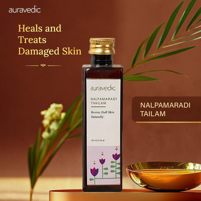 Auravedic Nalpamaradi Thailam Face Oil | Ayurvedic Massage Oil | Helps Revive Dull Skin & Reduce Facial Lines | Natural Moisturization with Vetiver & Sandalwood | 3.38 Fl Oz (100ml) - Image 2