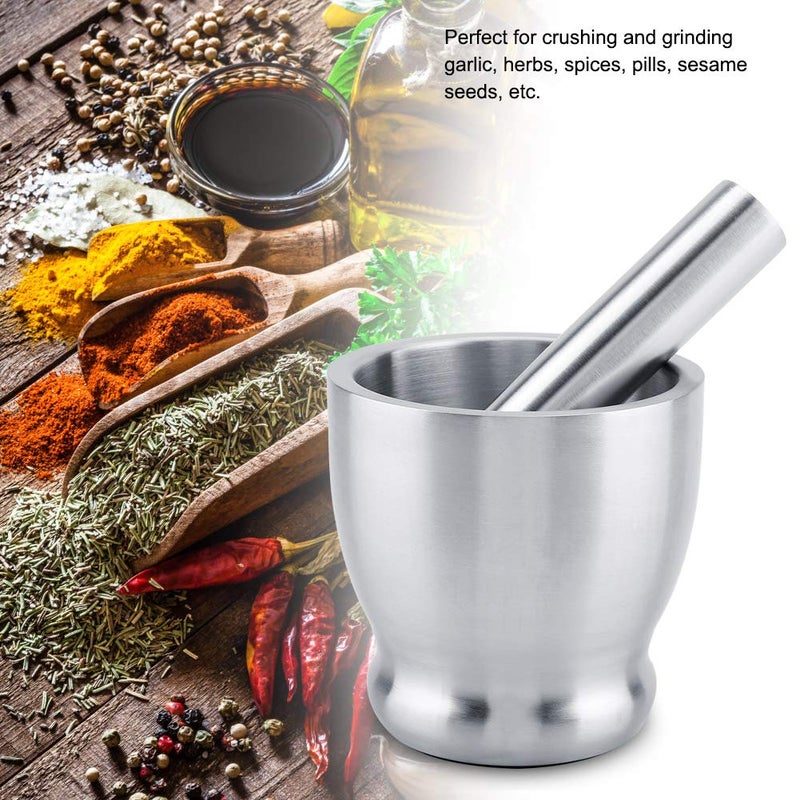 Mugath Stainless Steel Mortar and Pestle Set Mortar and Pestle Bowl Set Metal Grinder Pill Crusher Bowl Holder with Anti Slip Base for Guacamole Herbs Spices Garlic - Image 5