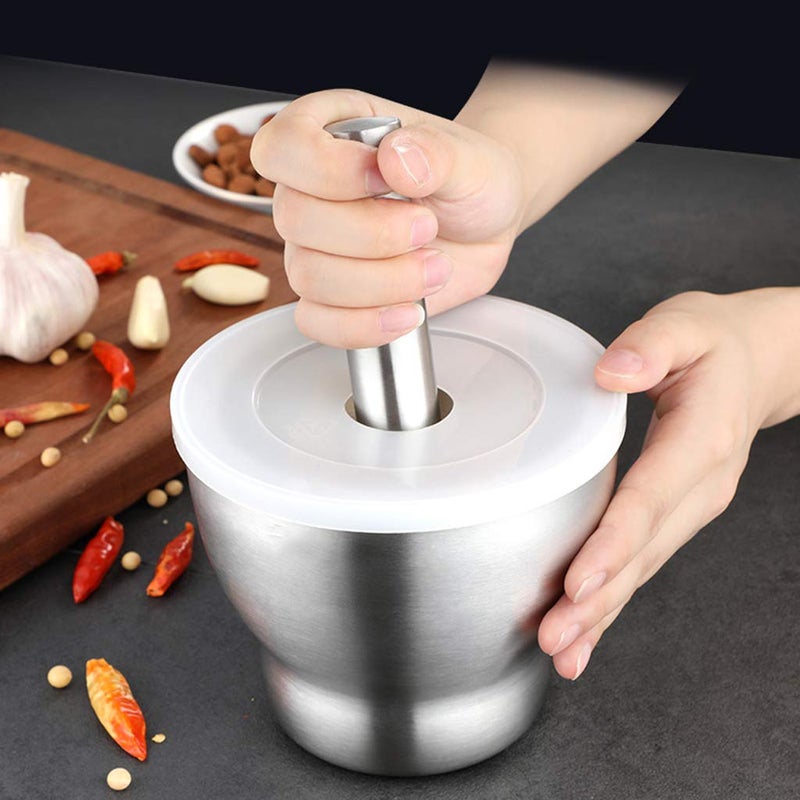 Mugath Stainless Steel Mortar and Pestle Set Mortar and Pestle Bowl Set Metal Grinder Pill Crusher Bowl Holder with Anti Slip Base for Guacamole Herbs Spices Garlic - Image 1