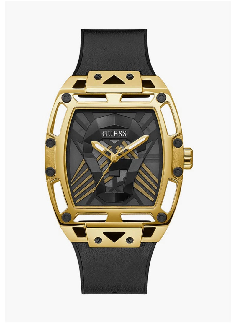 GUESS ساعة جيس للرجال بسوار جلدي أسود وذهبي - GW0500G1  - Image 1