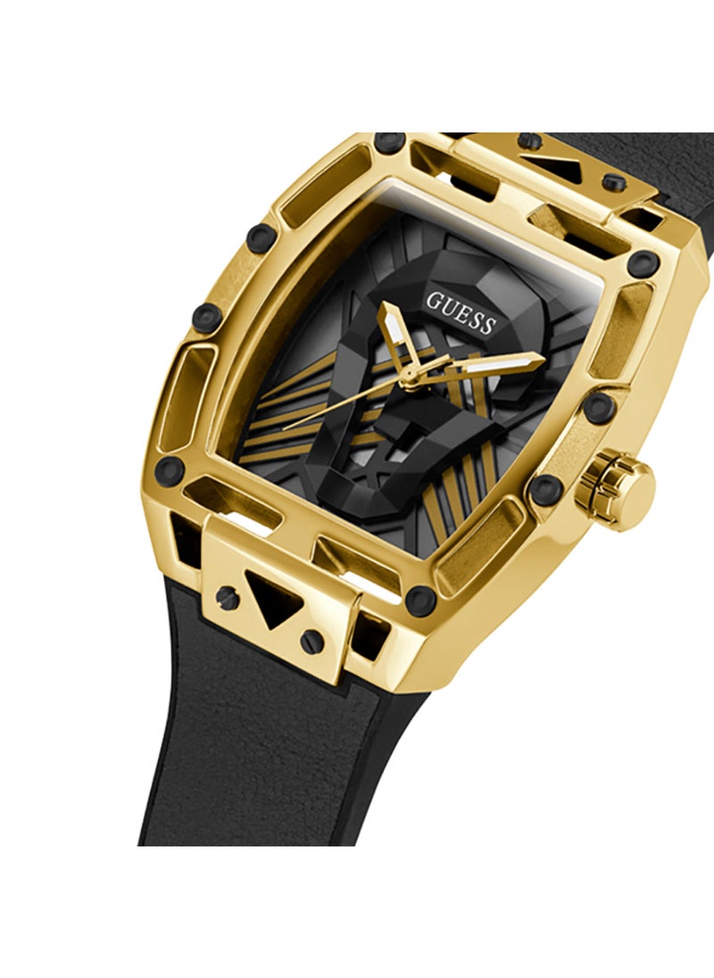 GUESS ساعة جيس للرجال بسوار جلدي أسود وذهبي - GW0500G1  - Image 2