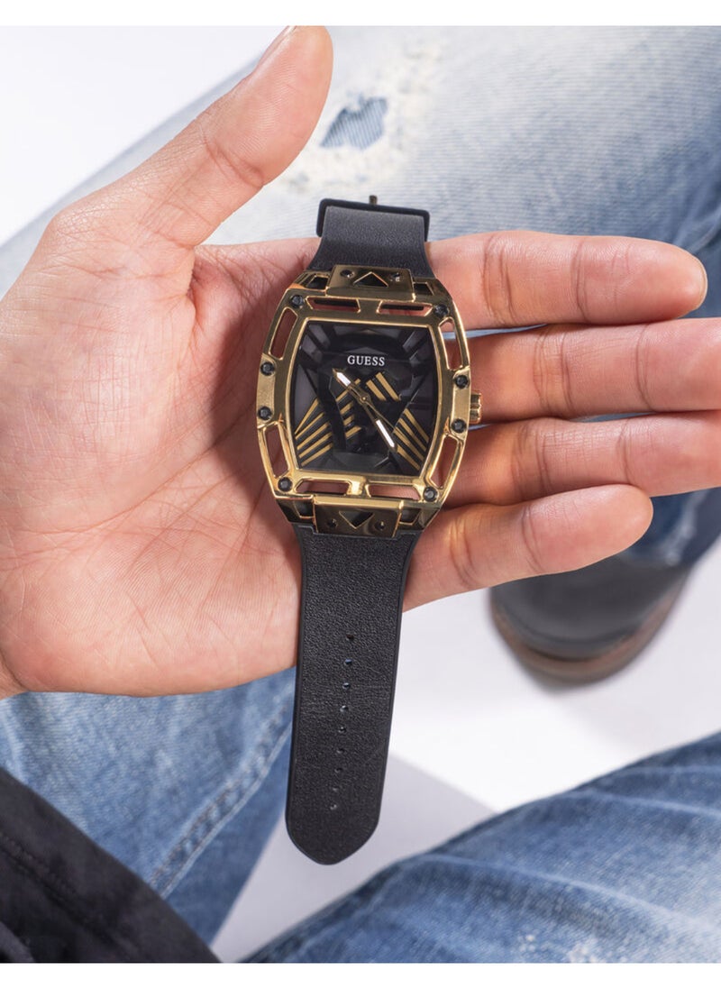 GUESS ساعة جيس للرجال بسوار جلدي أسود وذهبي - GW0500G1  - Image 5