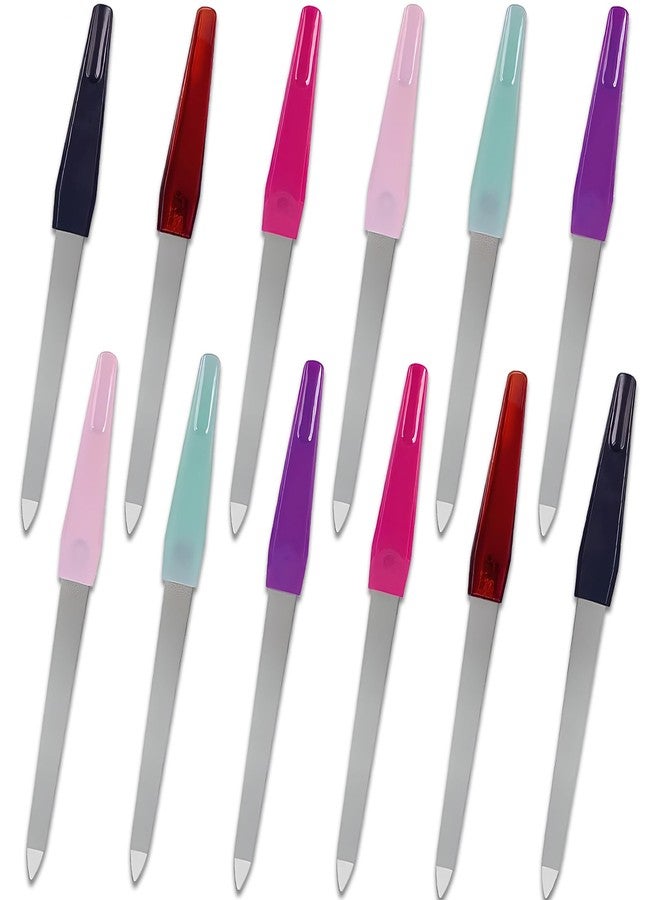 Jaasuee Metal Nail File Set (12 pcs) - Stainless Steel Nail Files for Natural Nails, Sword-Shaped Fingernail Files with Non-Slip Handle, Sharp Tip, and Sapphire Grit for Women and Men - Image 1