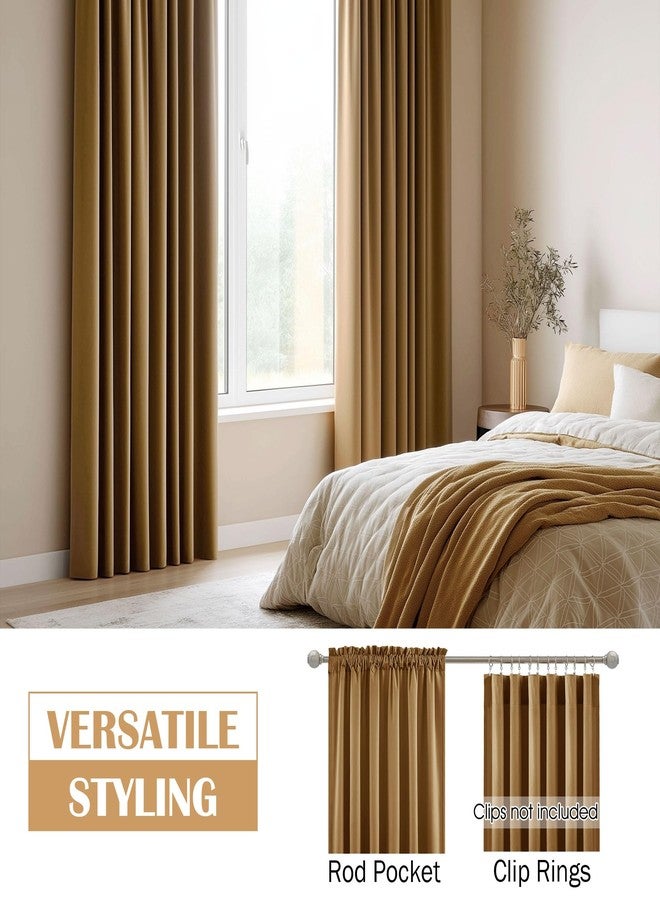 Beauoop Golden Brown Velvet Curtains 90 Inches Long 2 Panels for Bedroom Living Room Soft Luxury Room Darkening Thermal Insulated Soundproof Rod Pocket Window Treatments Drapes, 52X90 Set of 2 - Image 2