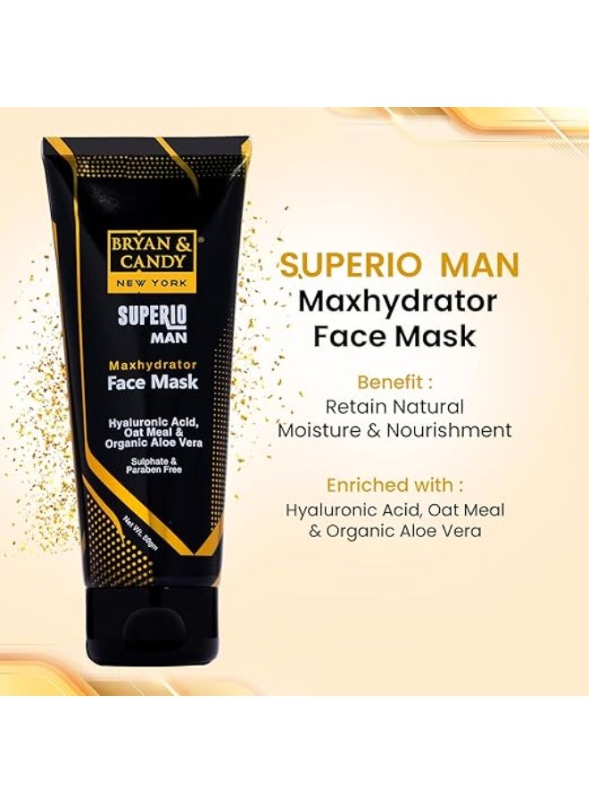Bryan & Candy New York Superio Man Maxhydrator Face Mask with Hyaluronic Acid, Oat Meal & Organic Aloe Vera (50 gm) - Image 4