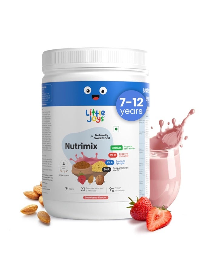 Little Joys ستروبيري نوتريميكس 7+ (350 جم) | 7-12 سنة | محلى طبيعياً بالتمر والسكر البني | يحتوي على 23 فيتاميناً ومعدناً أساسياً - Image 1