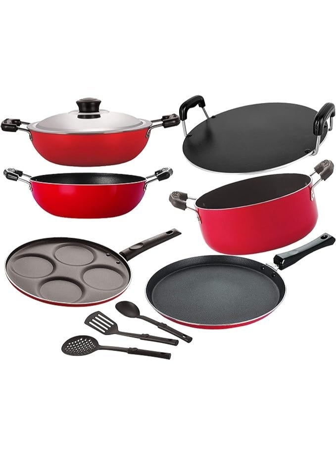 Nirlon Non-Stick Aluminium Gas Compatible, Lightweight Cookware Set for Kitchen Cooking,Red - Image 1