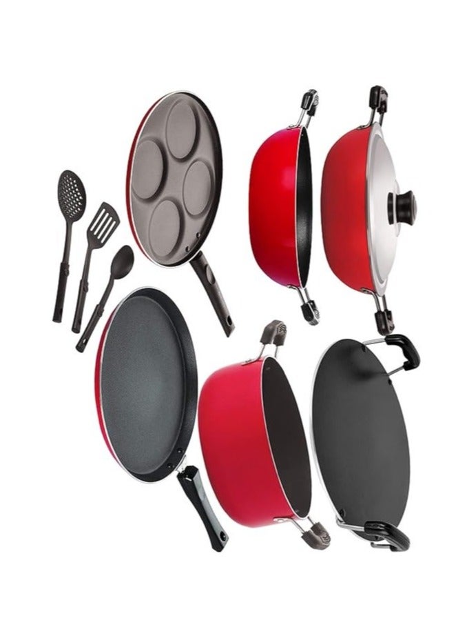 Nirlon Non-Stick Aluminium Gas Compatible, Lightweight Cookware Set for Kitchen Cooking,Red - Image 3