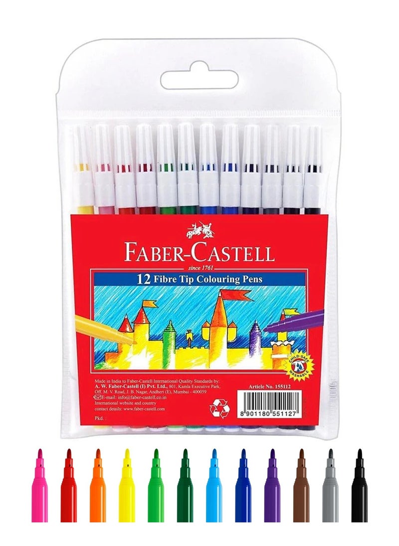 FABER-CASTELL 12-Piece Fibre Tip Colouring Pens Assorted Colours  - Image 1