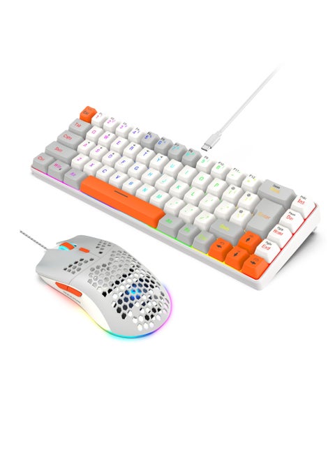 60٪ لوحة مفاتيح الألعاب السلكية ماوس كومبو RGB ماوس الألعاب مريح خفيف الوزن 8000DPI مستشعر بصري 68 مفتاحا RGB بإضاءة خلفية لوحة مفاتيح ألعاب صغيرة مدمجة للغاية مقاومة للماء للكمبيوتر الشخصي ألعاب الكمبيوتر