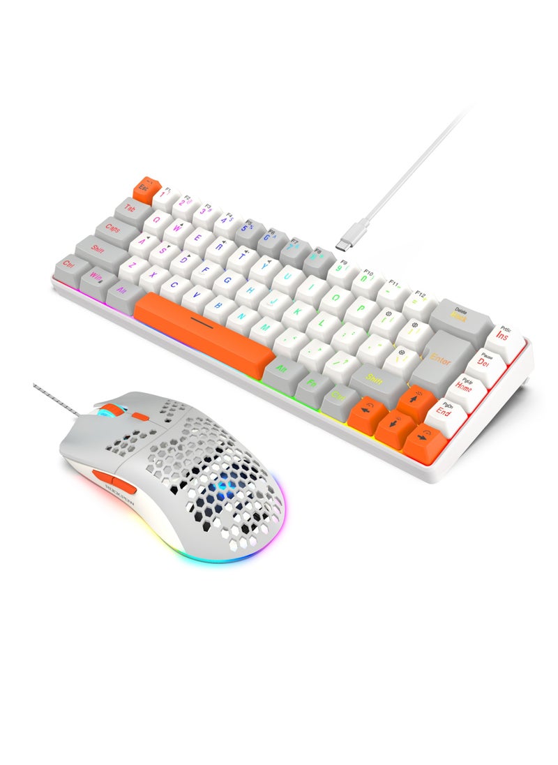 روك بو 60٪ لوحة مفاتيح الألعاب السلكية ماوس كومبو RGB ماوس الألعاب مريح خفيف الوزن 8000DPI مستشعر بصري 68 مفتاحا RGB بإضاءة خلفية لوحة مفاتيح ألعاب صغيرة مدمجة للغاية مقاومة للماء للكمبيوتر الشخصي ألعاب الكمبيوتر  - Image 1