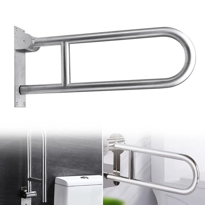TOILET GRAB BAR BATHROOM SAFETY HANDRAIL WALL MOUNTED TOILET SUPPORT DURABLE BATHROOM AID ASSIST RAIL FOR DISABLED ELDERLY PREGNANT WOMAN LOAD UP TO 220KG(440 LBS) (FOLDABLE)