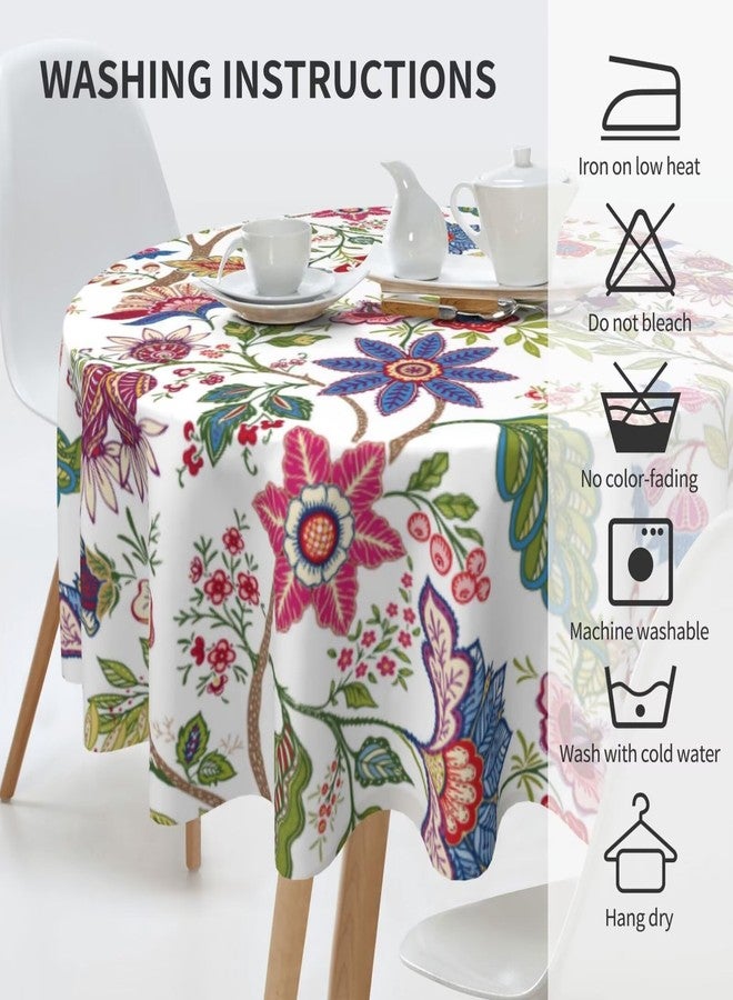 Sorktse Colorful Boho Floral Tablecloth Round 70 Inch Vintage Spring Summer Watercolor Flowers Table Cloth Polyester Fabric Bohemian Flowers Table Cover for Kitchen Holiday Party Dining Picnic Outdoor Decor - Image 4
