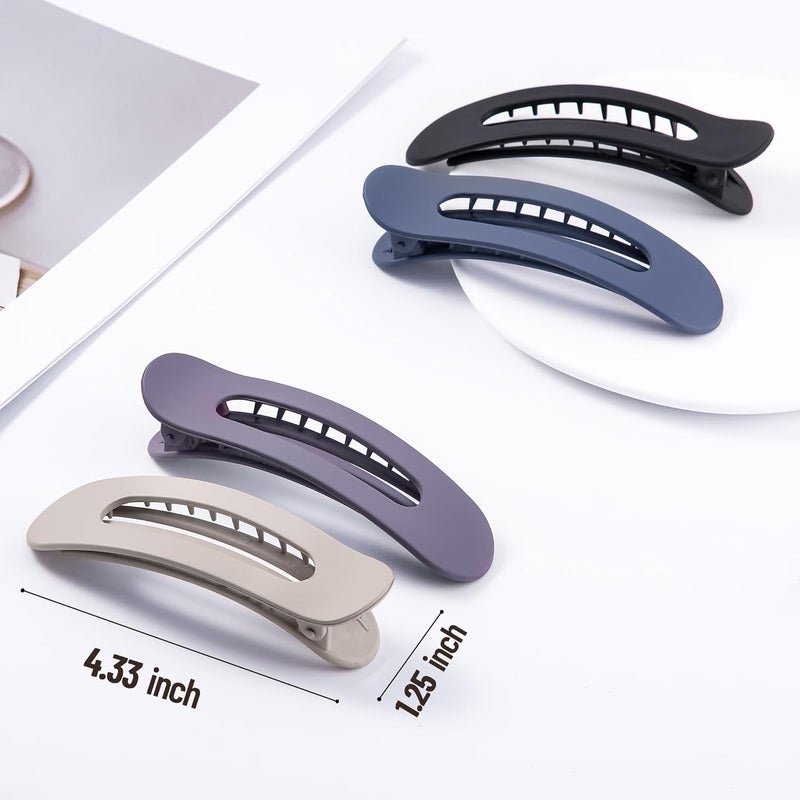 Cptots 8 Pcs Large Lay Flat Claw Clips for Women French Side Slide Barrettes for Thick Thin Hair Rectangle Alligator Hair Accessories,Khaki Purple Blue Black - Image 2