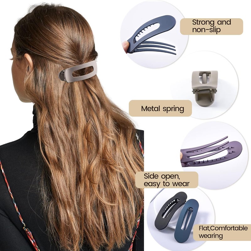 Cptots 8 Pcs Large Lay Flat Claw Clips for Women French Side Slide Barrettes for Thick Thin Hair Rectangle Alligator Hair Accessories,Khaki Purple Blue Black - Image 4