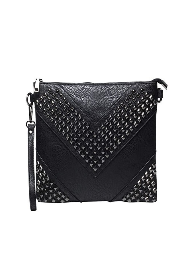 NIGEDU Oversized Clutch Bag Purse Women PU Leather Crossbody Shoulder Bags Studded Wristlet Handbag Rivet Envelope Clutches, Black, Large - Image 1