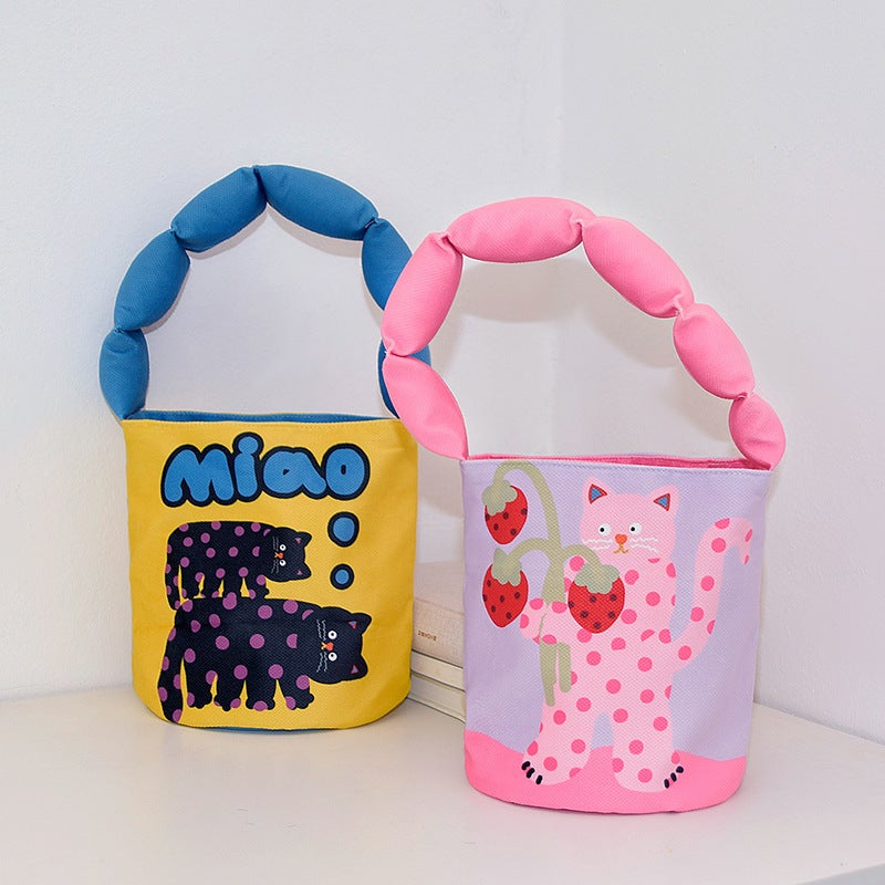 Creative Handbag Cotton Shoulder Bucket Bag Women'S Niche High-End Cute Cartoon Children'S Handbag - Image 4