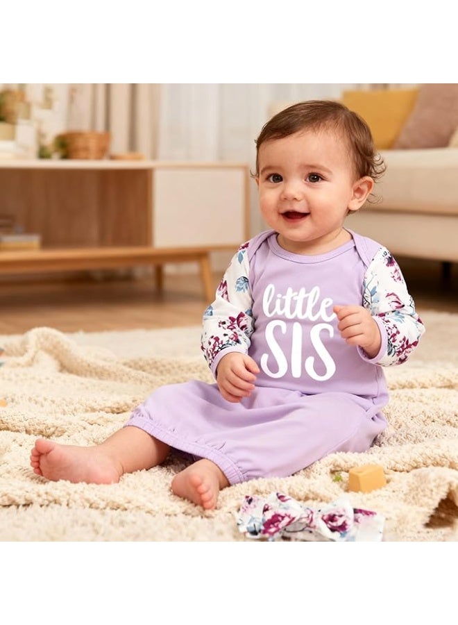 AMAWMW Newborn Baby Girl Little Sister Sleeper Gown Stripe Long Sleeve Nightgown Pajamas Gifts Stuff Essential Outfit - Image 3