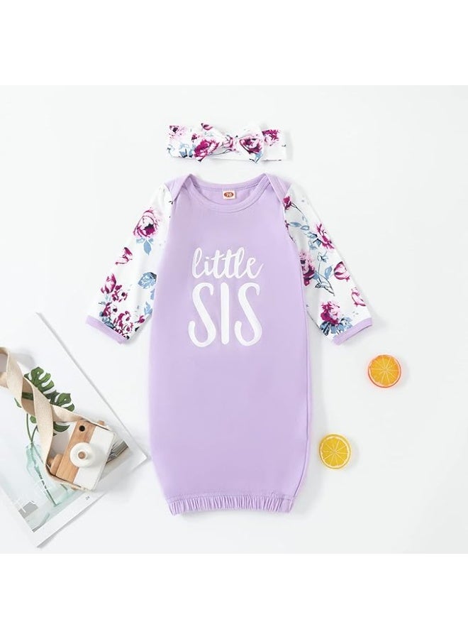 AMAWMW Newborn Baby Girl Little Sister Sleeper Gown Stripe Long Sleeve Nightgown Pajamas Gifts Stuff Essential Outfit - Image 2