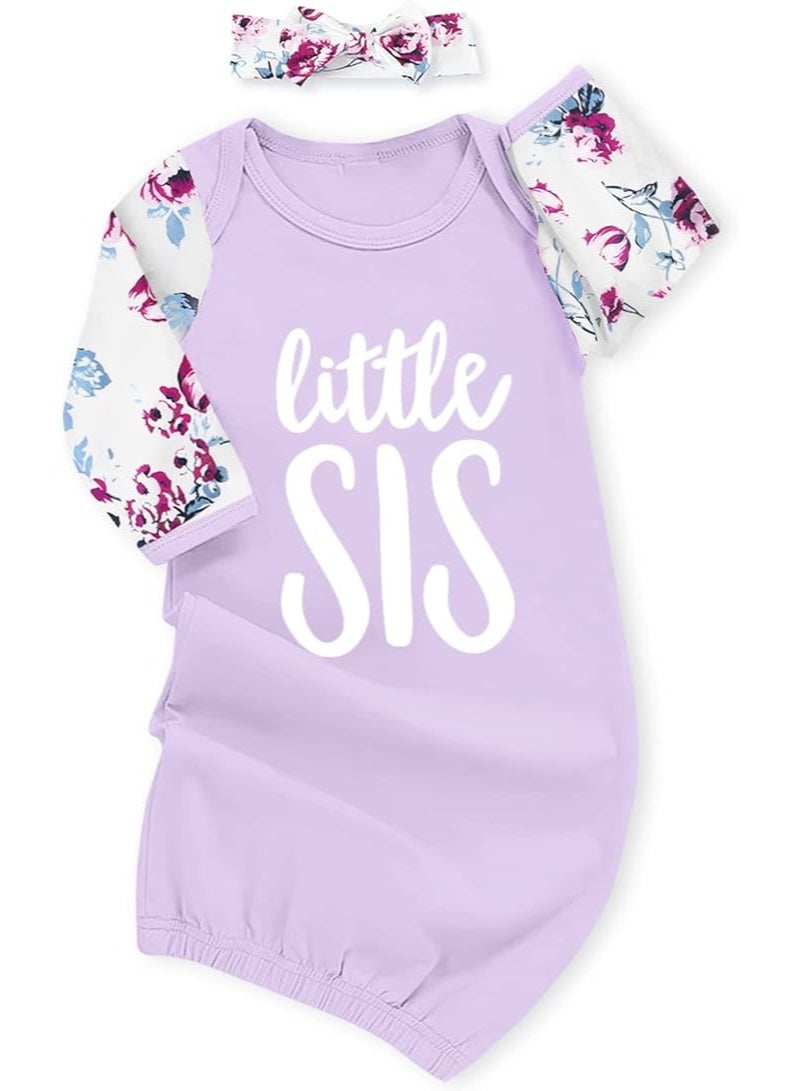 AMAWMW Newborn Baby Girl Little Sister Sleeper Gown Stripe Long Sleeve Nightgown Pajamas Gifts Stuff Essential Outfit - Image 1