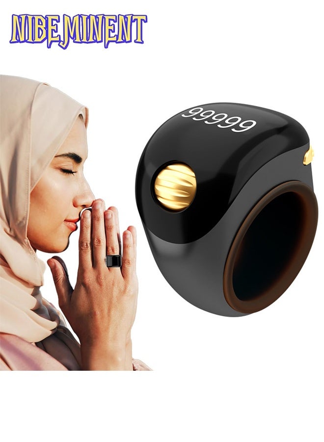 NIBEMINENT Portable Tasbeeh Ring with OLED Screen, Prayer Smart Counter with Silicone Ring, Automatic Counting, Comfortable for Daily Wear Black  - Image 1