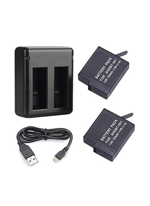 For GoPro Hero 5 Black AHDBT-501 Camera - Two Batteries and USB Dual Battery Charger
