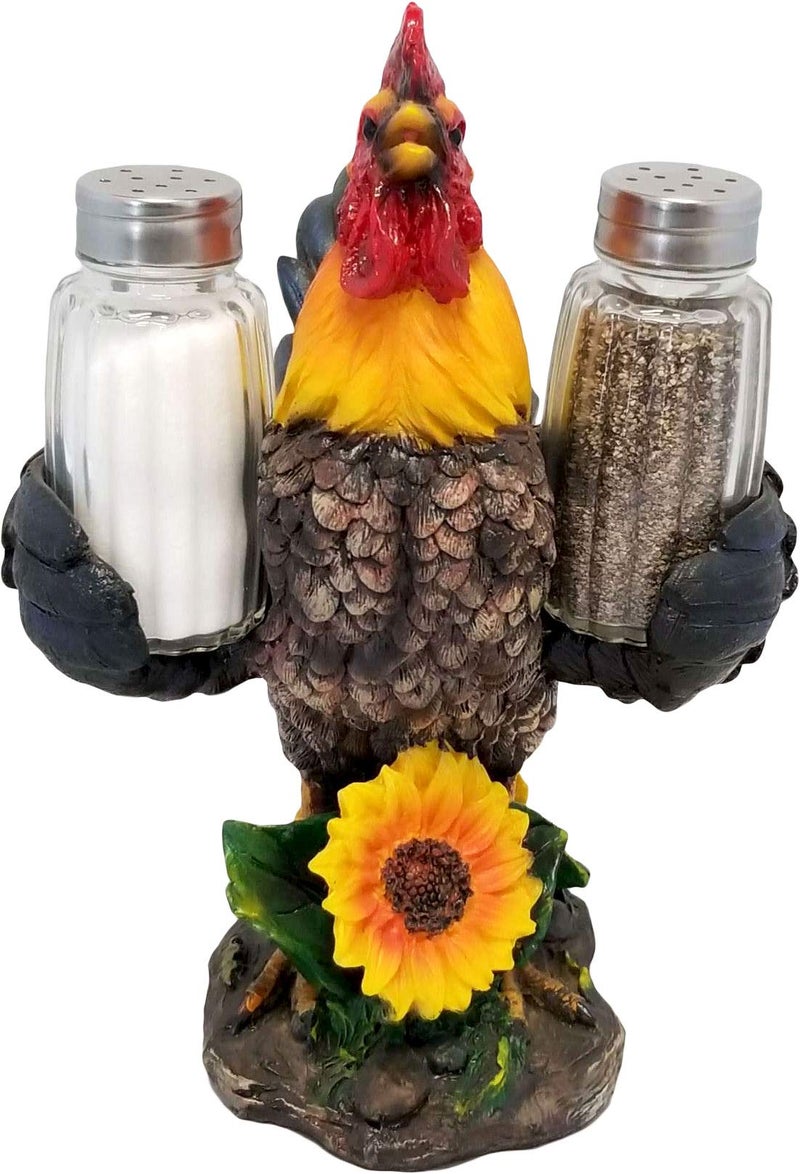 DWK 8-inch Spice to Crow About Country Rooster Salt and Pepper Shaker Figurine Display Holder Kitchen and Dining 3-Piece Set - Image 2