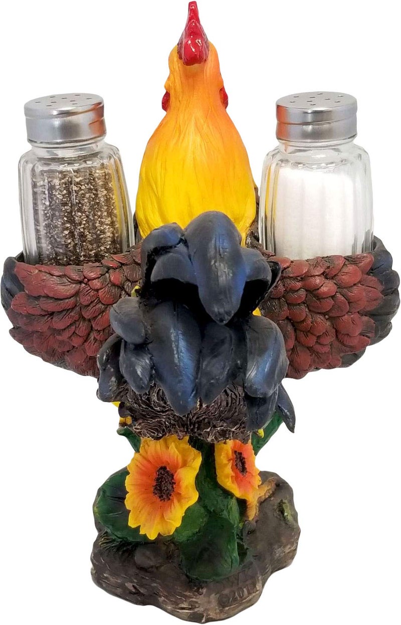 DWK 8-inch Spice to Crow About Country Rooster Salt and Pepper Shaker Figurine Display Holder Kitchen and Dining 3-Piece Set - Image 5