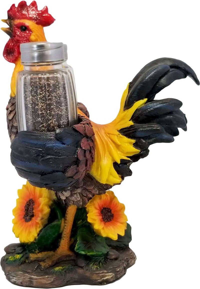 DWK 8-inch Spice to Crow About Country Rooster Salt and Pepper Shaker Figurine Display Holder Kitchen and Dining 3-Piece Set - Image 4