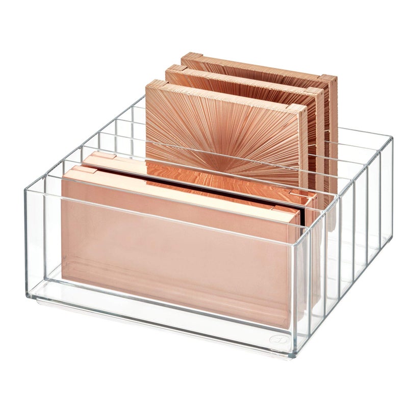 InterDesign iDesign 42870 Clarity BPA-Free Plastic Divided Wide Makeup Palette Organizer, 8.1" x 8.1" x 3.7" - Image 1