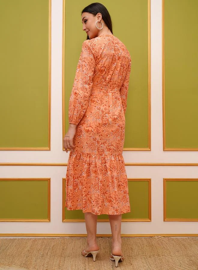 Vishudh Floral Print Midi Dress