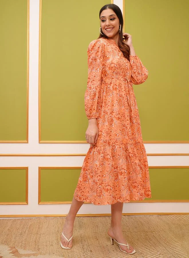 Vishudh Floral Print Midi Dress