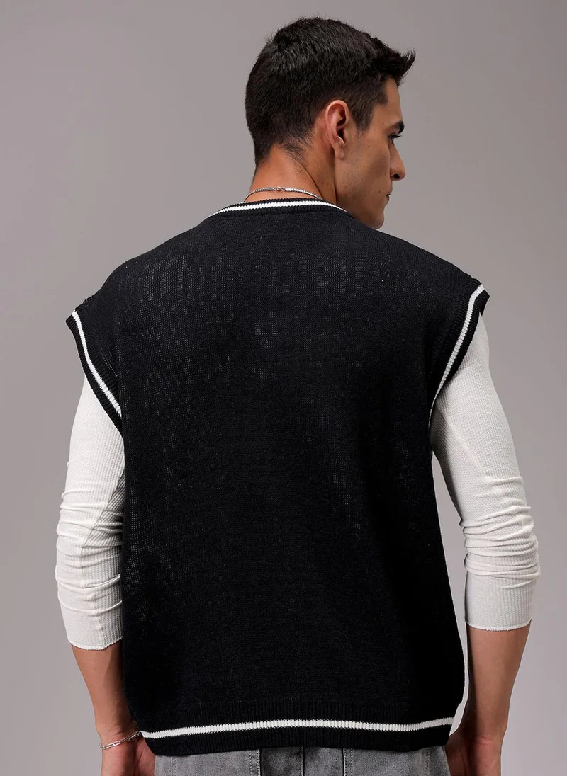 The Indian Garage Co Men Boxy Fit Graphic V-Neck Sweater