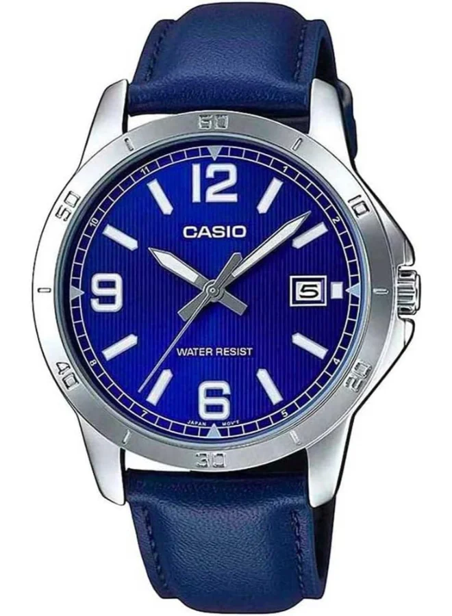 CASIO Men's Leather Analog Watch MTP-V004L-2BUDF - 41.5 mm