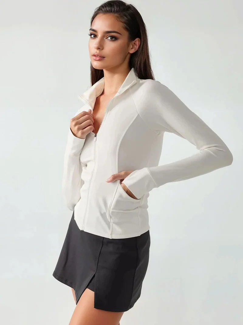 HICCUP White Fitted Knitted Turtleneck Active Top for Women | Best Price UAE