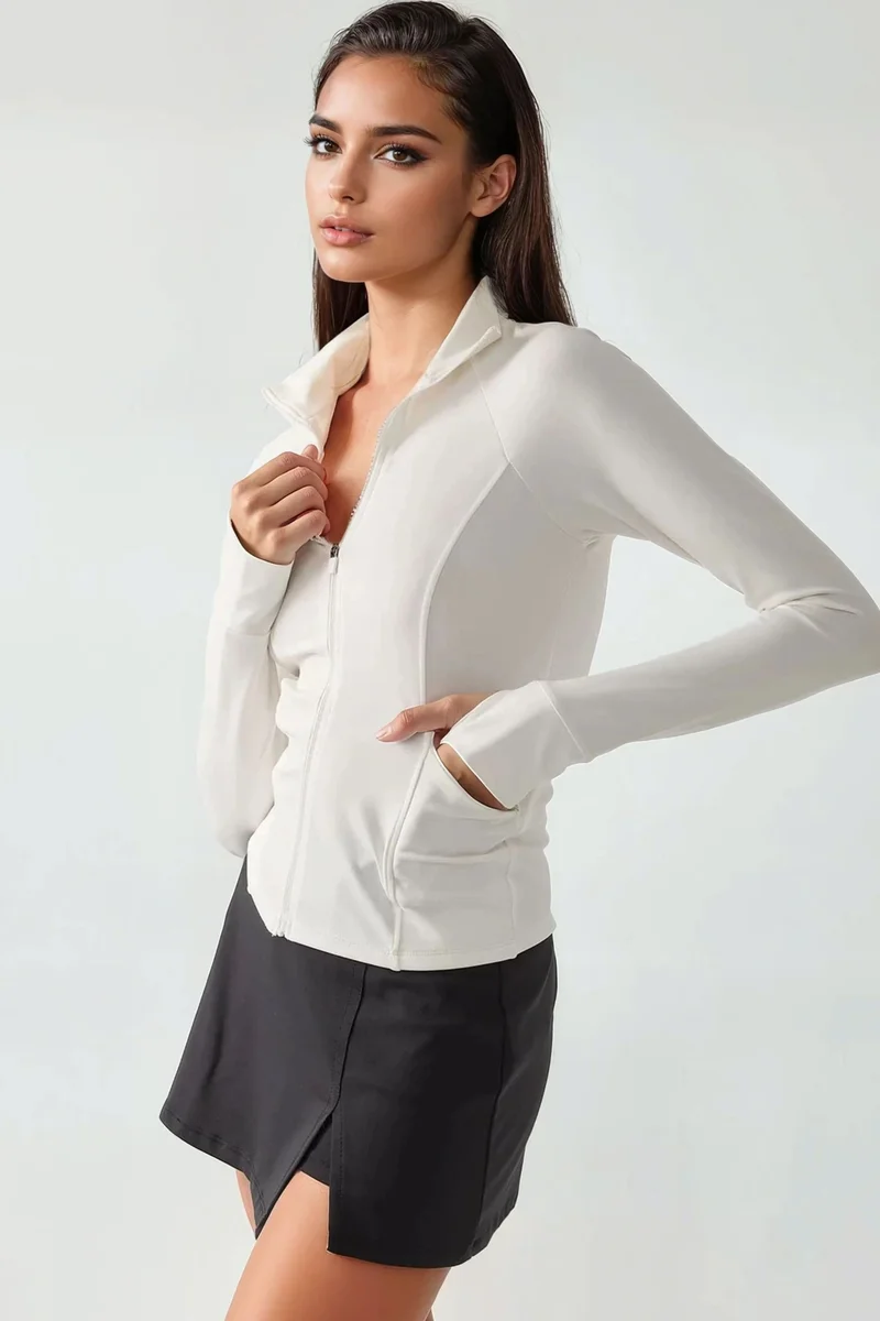 Hiccup White Fitted Knitted Turtleneck Active Top for Women | Best Price UAE