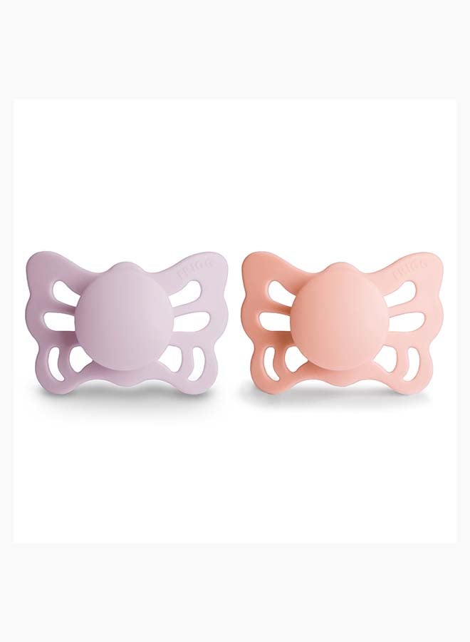 FRIGG Butterfly Anatomical Silicone Baby Pacifier 0-6M 2-Pack Soft Lilac/Pretty In Peach - Size 1 - Image 1