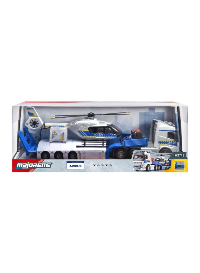 Majorette Volvo Truck + Airbus Police Helicopter, 35 cm Police Transporter Set with Trailer and 25.5 cm Airbus H135 Helicopter, Lights & Sound, Winch, Fold-Out Rotors, Diecast Toy for Kids Ages 3+ - Image 5